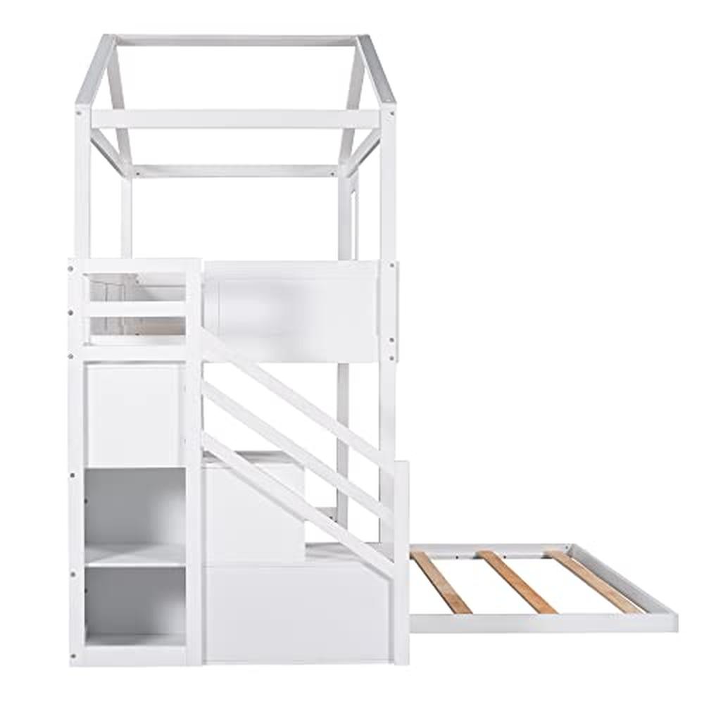 Creative Kids Mini Loft Bed with Storage Stairs & Play Area House Bunk Beds