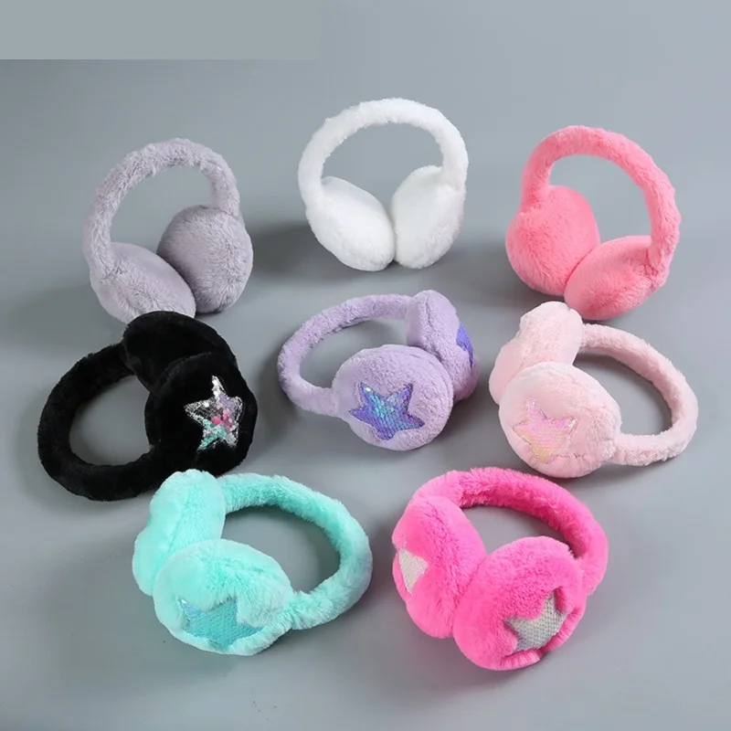 Orejeras de felpa para niños y niñas, orejeras de estrella de lentejuelas brillantes, diadema suave para niños, Unisex, Vintage, gorro para la oreja, invierno, al aire libre