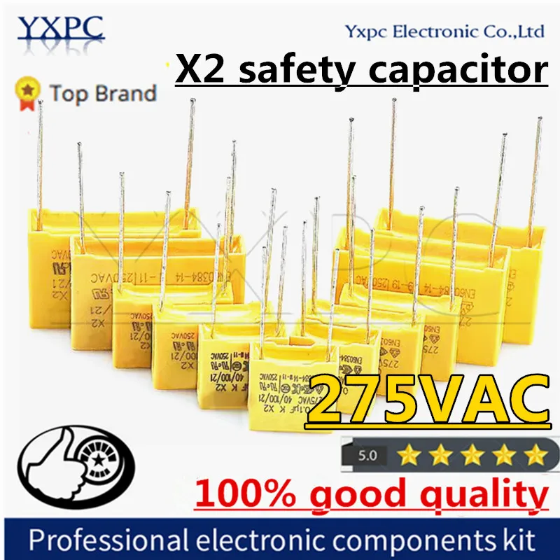 Конденсатор защитной полипропиленовой пленки 275VAC X2, 1 мкФ, 1,2 мкФ, 1,5 мкФ, 2 мкФ, 2,2 мкФ, 3,3 мкФ, 0,1 мкФ, 0,22 мкФ, 0,33 мкФ, 0,47 мкФ, 1 нФ, 0,68 НФ, 10 шт.