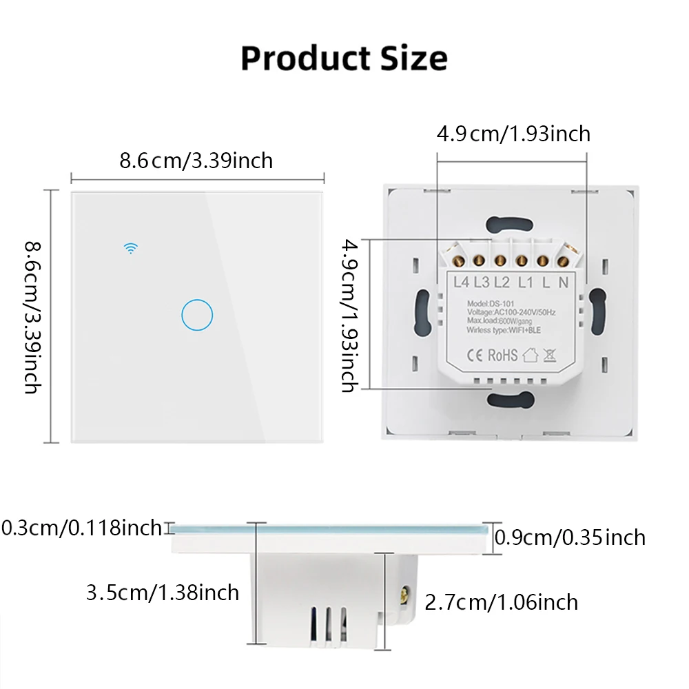 WiFi Smart Switch EU Light Wall Touch Switch 220V Need Neutral Wire Tuya Smart Life Work with Alexa Google Home 1/2/3/4 Gang