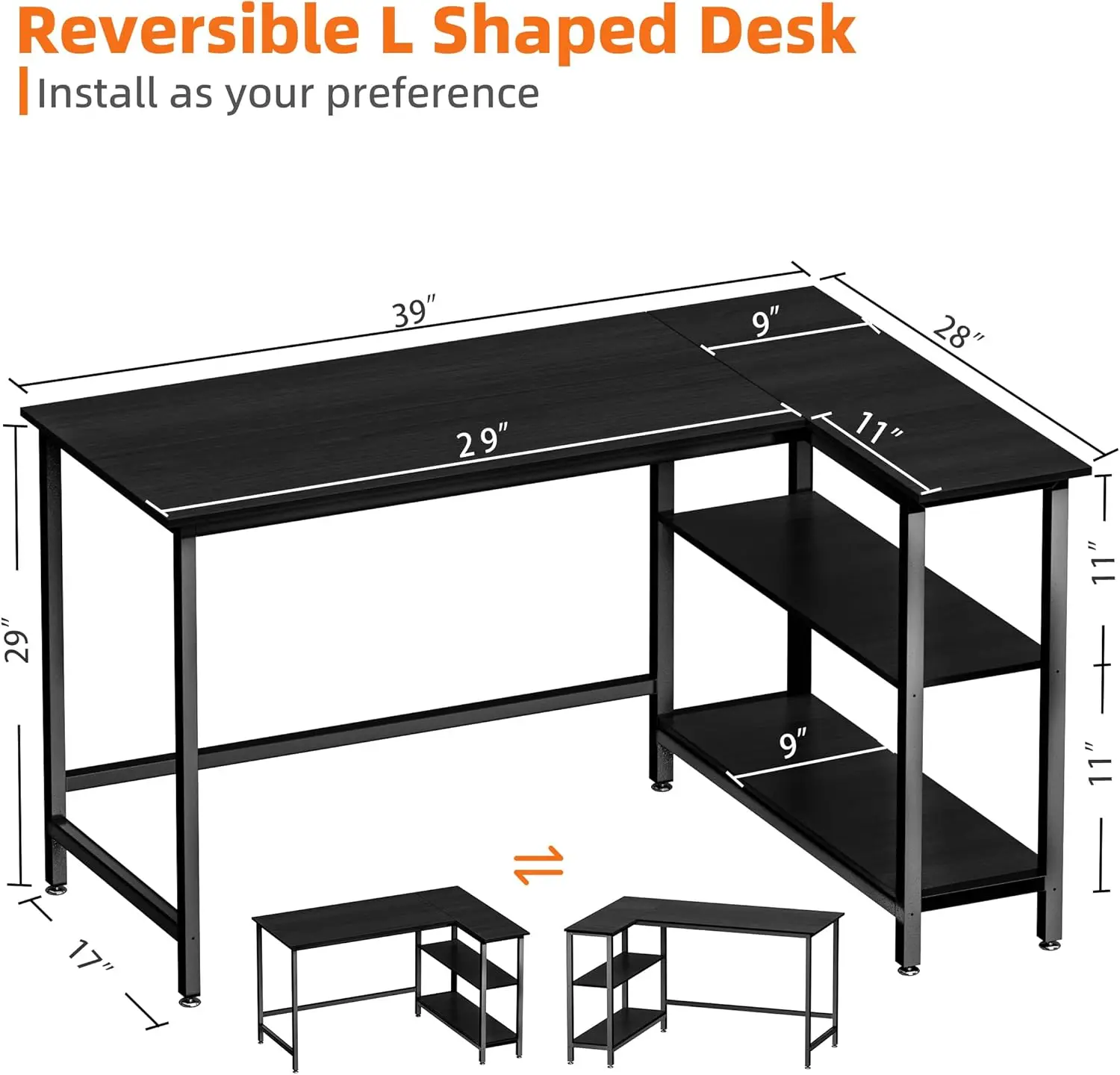 L Shaped Desk - 39" Home Office Computer Desk with Shelf, Gaming Desk Corner Table for Work, Writing and Study, Space-Saving