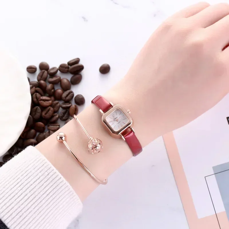 Reloj de mujer con esfera cuadrada pequeña, correa de cuero fina, Reloj de pulsera para mujer, relojes elegantes para mujer, relojes informales femeninos