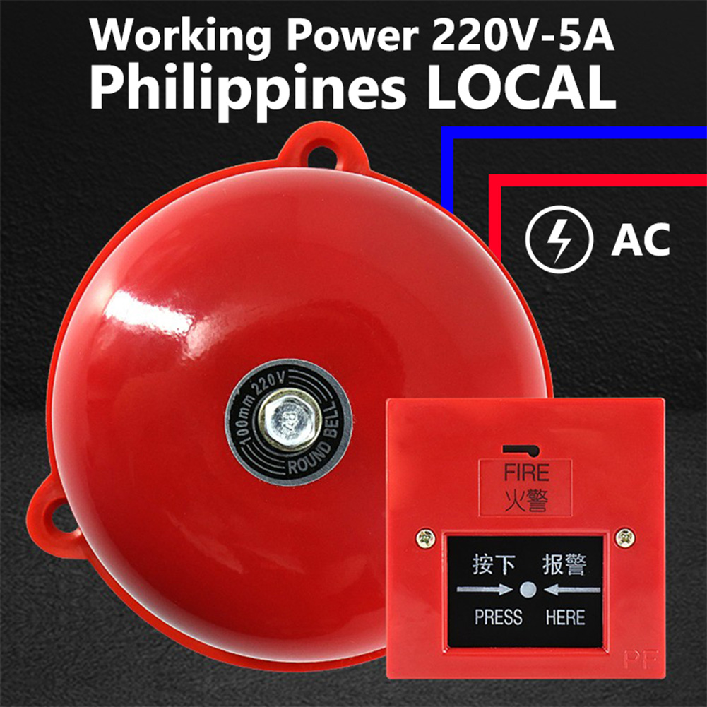 Alarma de incendio con punto de llamada Manual de 4 pulgadas, estación de tracción reiniciable, Control de incendio de Metal, campana eléctrica tipo huelga interna de 100db