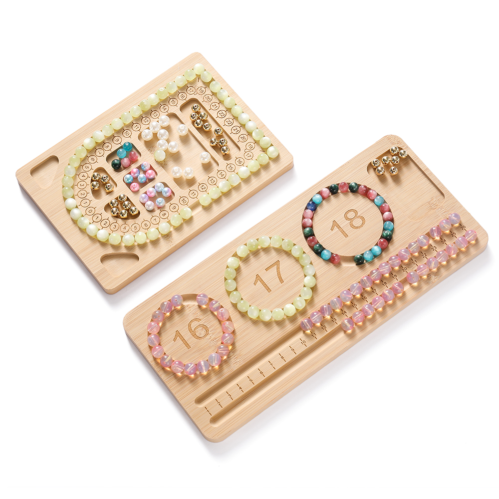 Beflocktes Perlentablett aus Holz zum Selbermachen von Armbändern, Halsketten, Schmuckherstellung, Perlen-Organizer, graues Perlenbrett, Messwerkzeuge