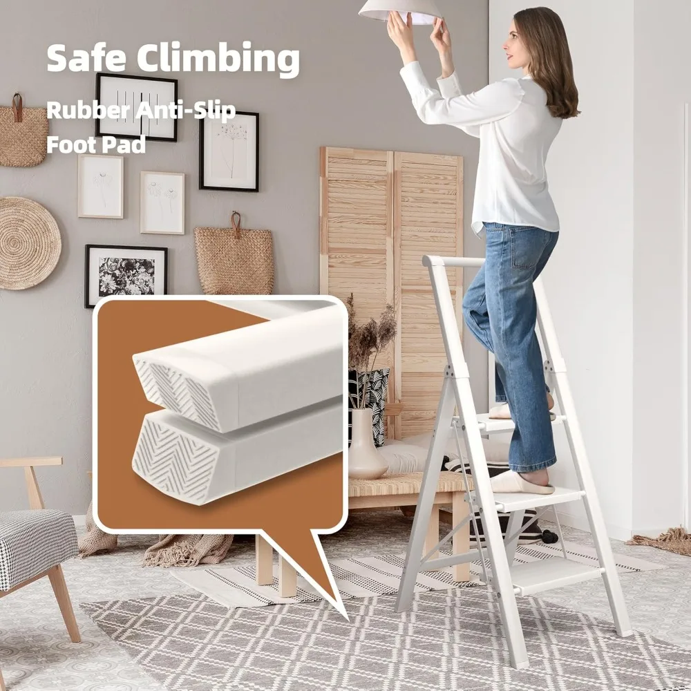 Apex 3 Step Foldable Aluminum Step Ladder with Handgrip, Anti-Slip Pedal, 330 lbs Capacity, Lightweight & Portable for Home
