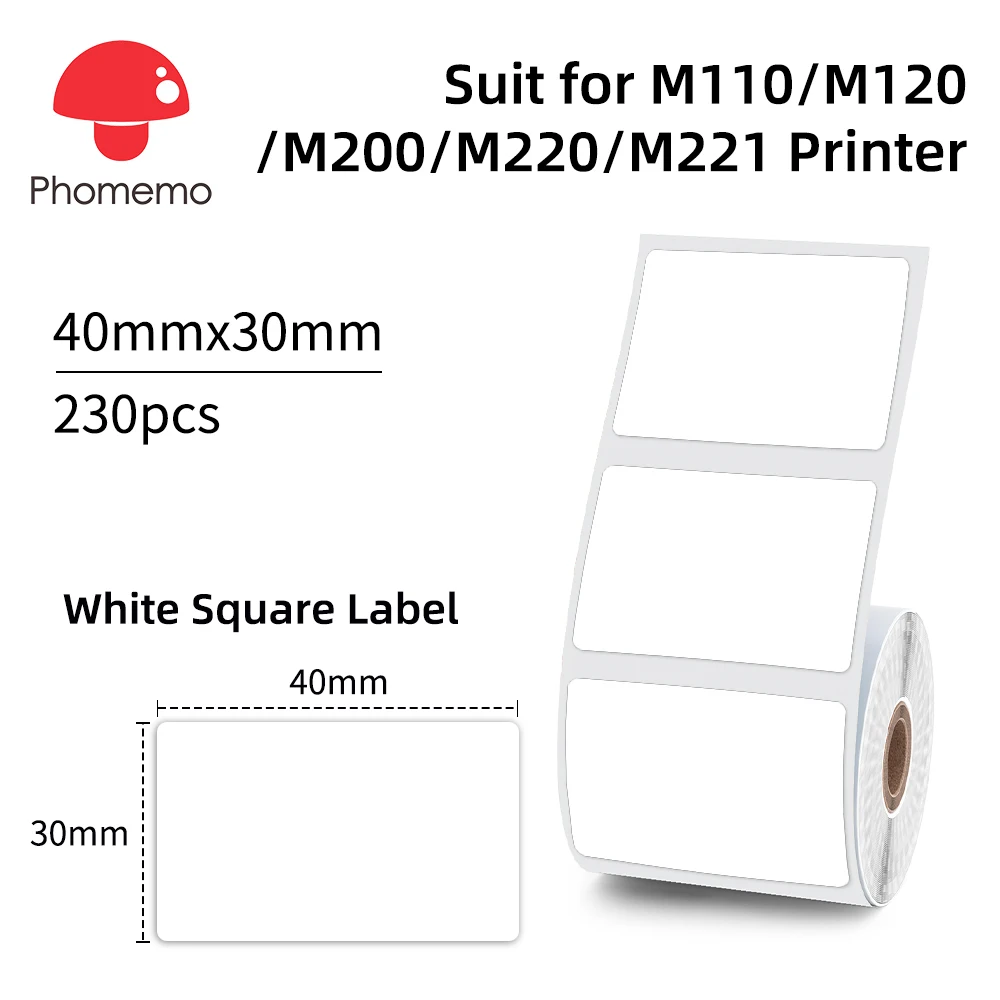 Phomemo Rollo de etiquetas adhesivas térmicas de 20-50 mm compatible con código de barras adhesivo M110/M220/M108/M200/etiqueta de producto para uso comercial