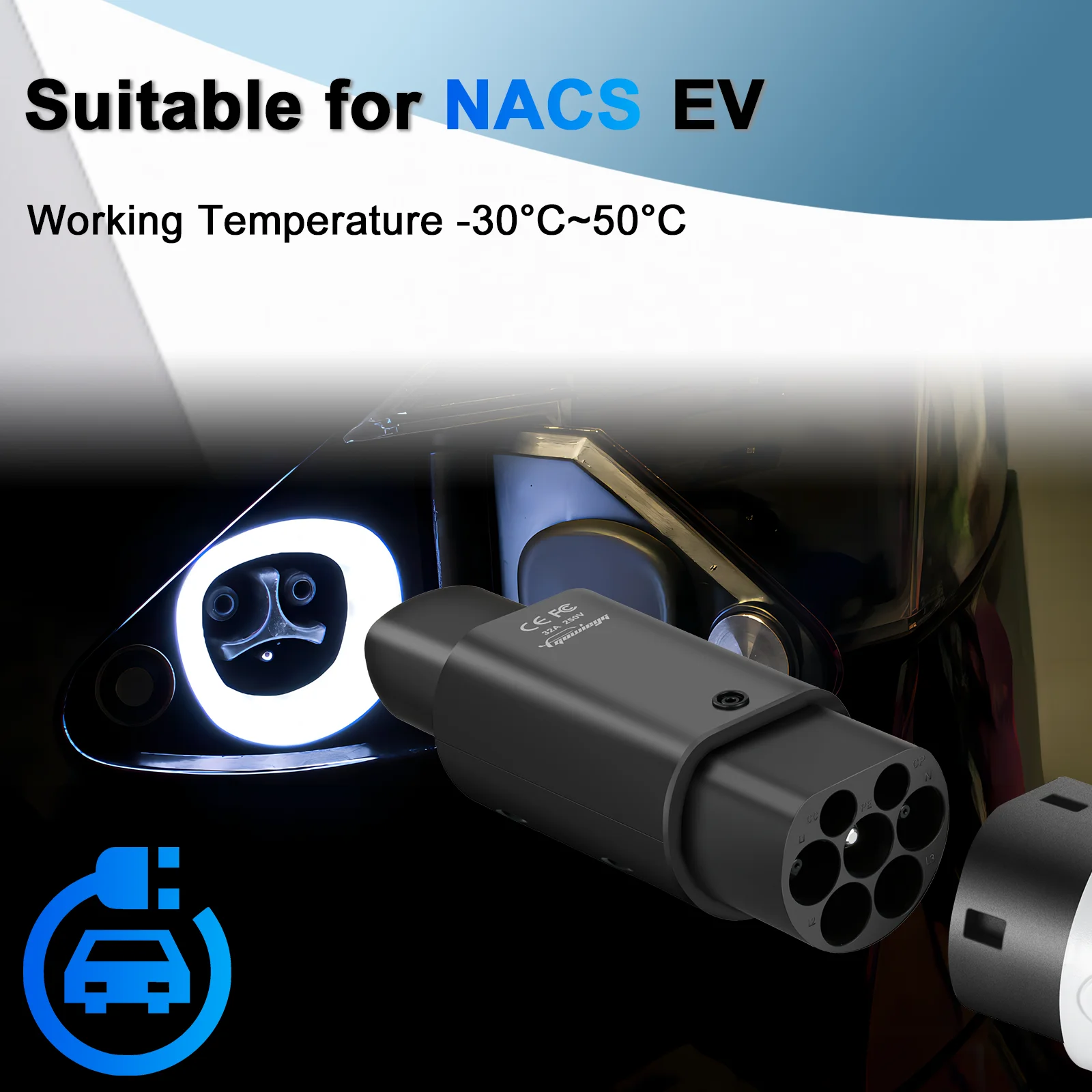 Typ2 für Tesla-Adapter AC 7,2 kW, passend für Typ2 EV-Ladegerät, passend für Tesla Model S/X/3, nicht passend für Tesla-Ladegerät/Typ2-Ladestation