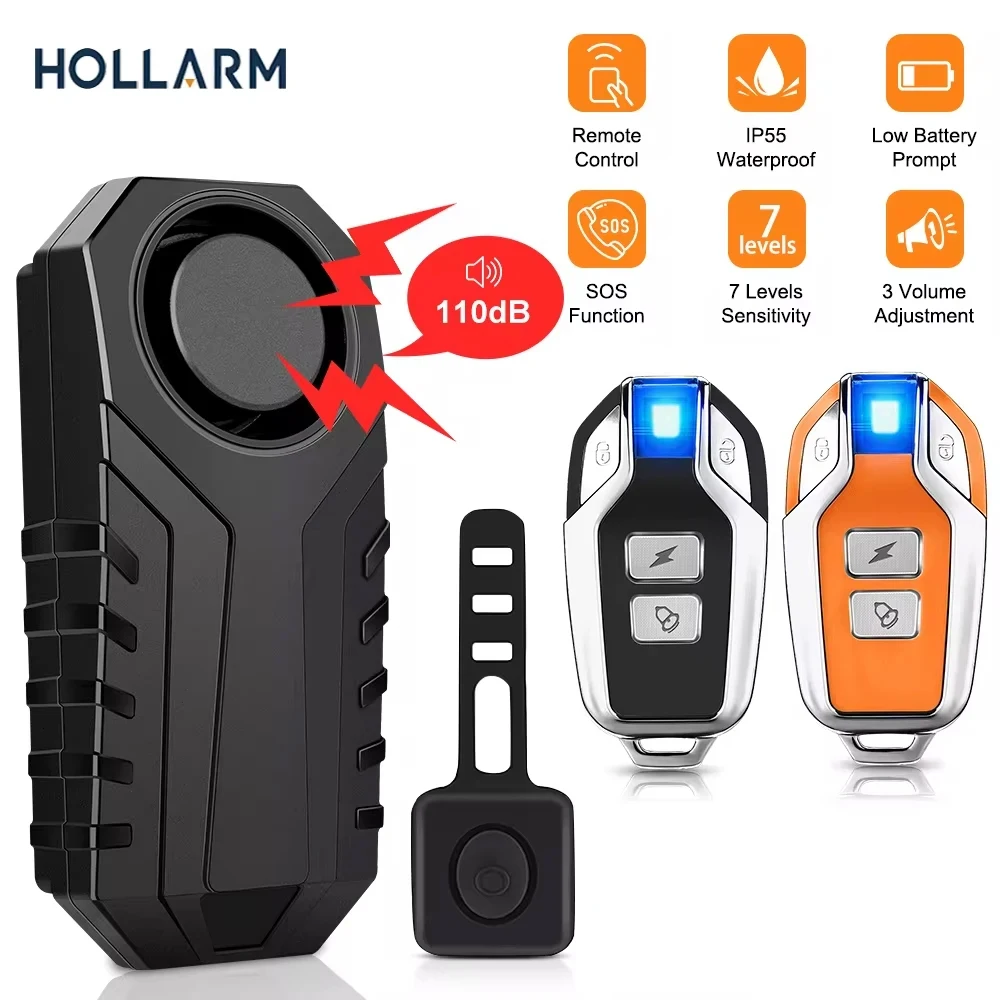 Hollarm Xe Đạp Không Dây Rung Báo Động IP55 Chống Nước Báo Động Xe Máy Điều Khiển Từ Xa Xe Đạp Chống Trộm Báo Hệ Thống Báo Động