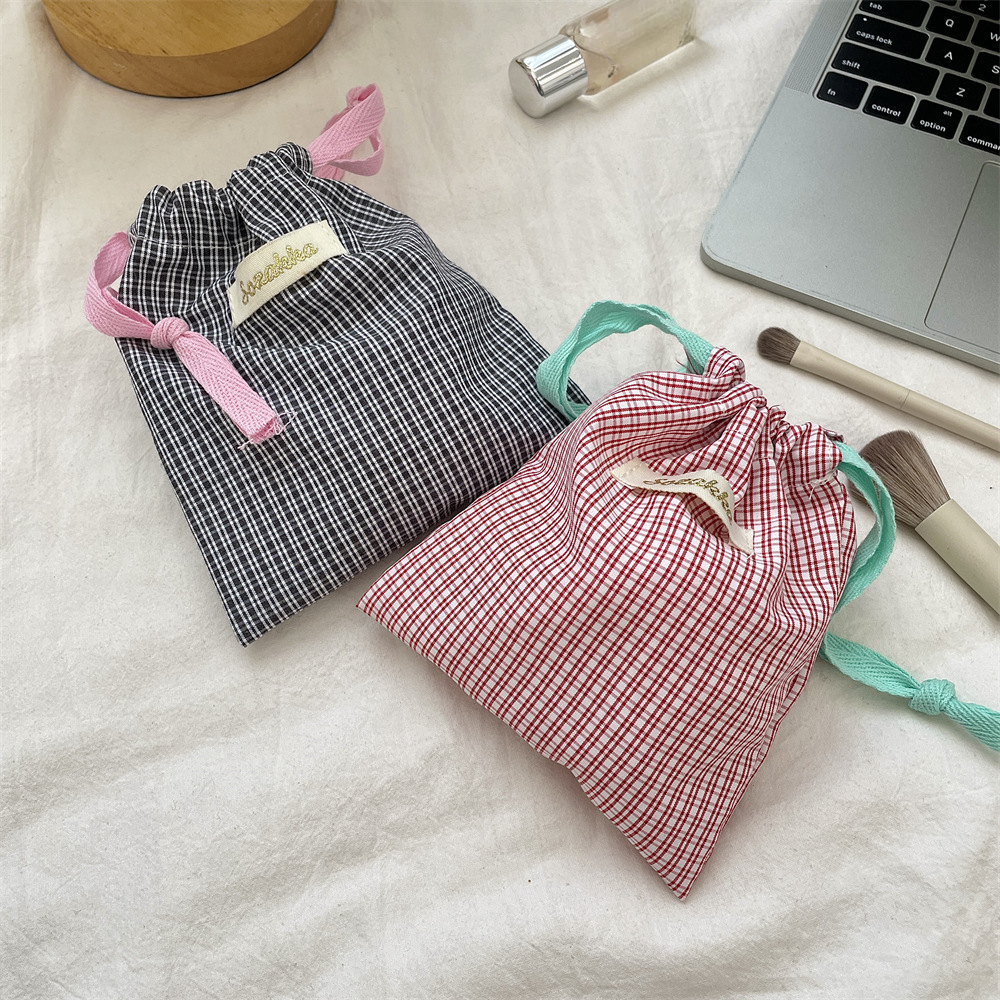 New Plaid Storage Drawstring Bag Women Cosmetics Lipstick Storage Pouch Cute Makeup Bag Christmas Gift Candy Jewelry Organizer