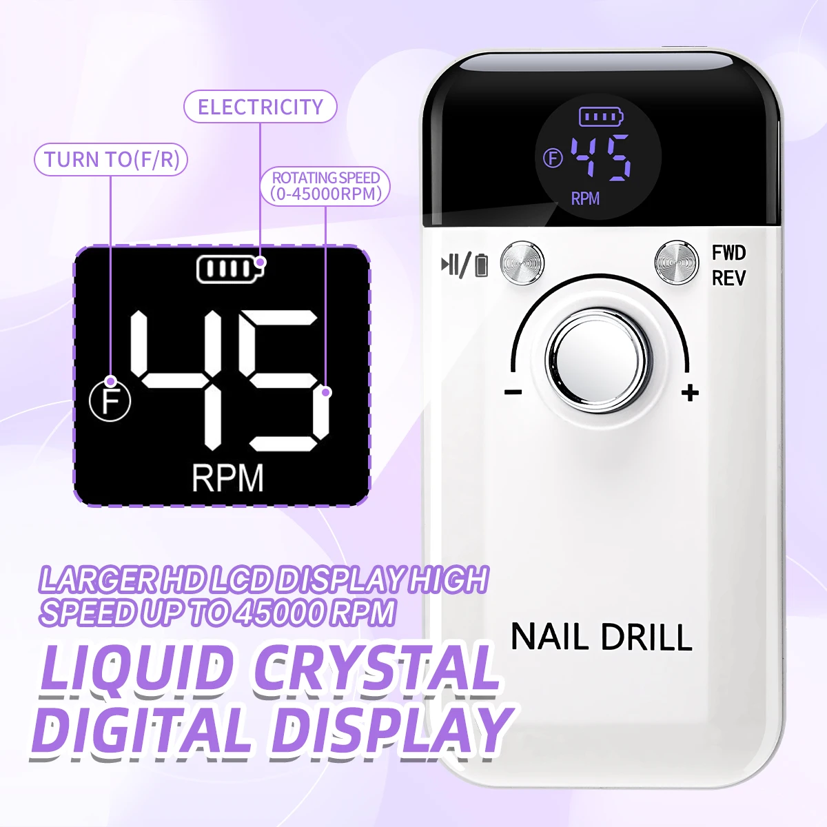 Taladro de uñas de 45000RPM con taladro de uñas portátil de poco ruido, lima lijadora de uñas recargable para herramienta de salón de manicura