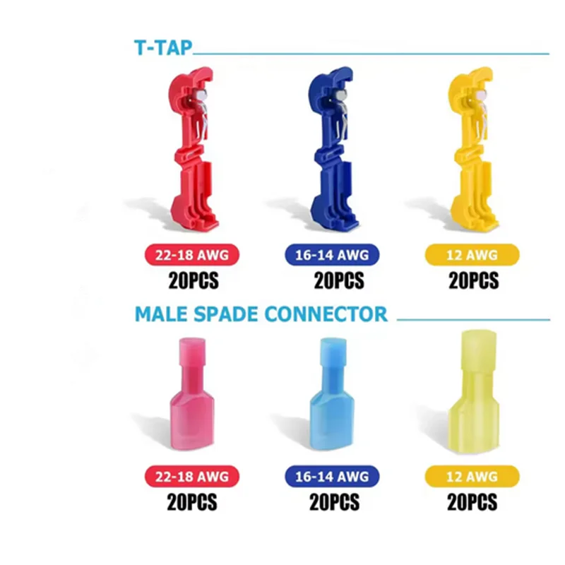 120/240PCS T Tap Wire Terminals Self-Stripping Quick Connecting Splice Electrical Wire Connectors Insulated Male