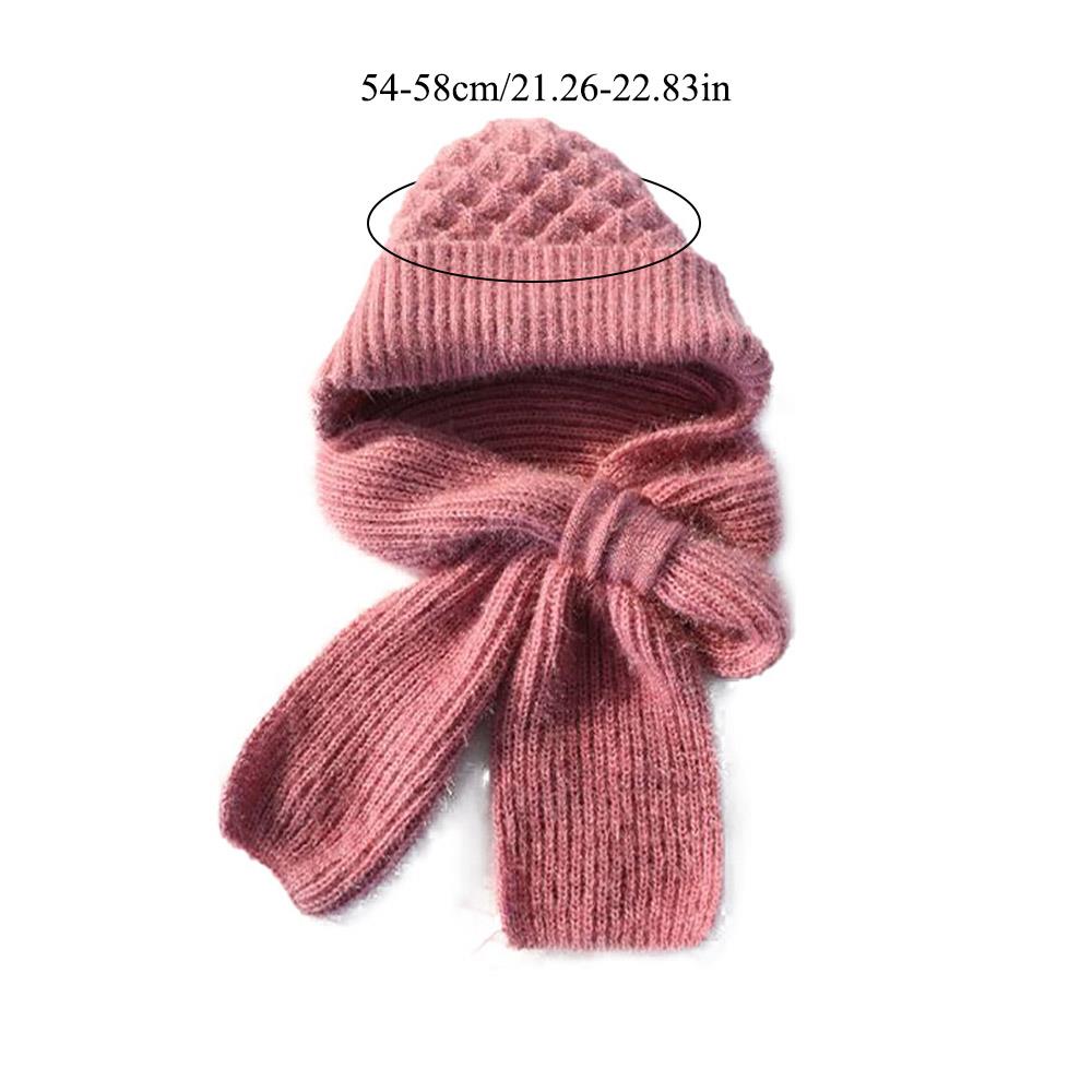 Knitted Wool Hat & Scarf Set Outdoor Windproof Ski Beanie Skullies Hat Neck Scarves All-in-one Ear Protectio Cold-proof Neck Cap
