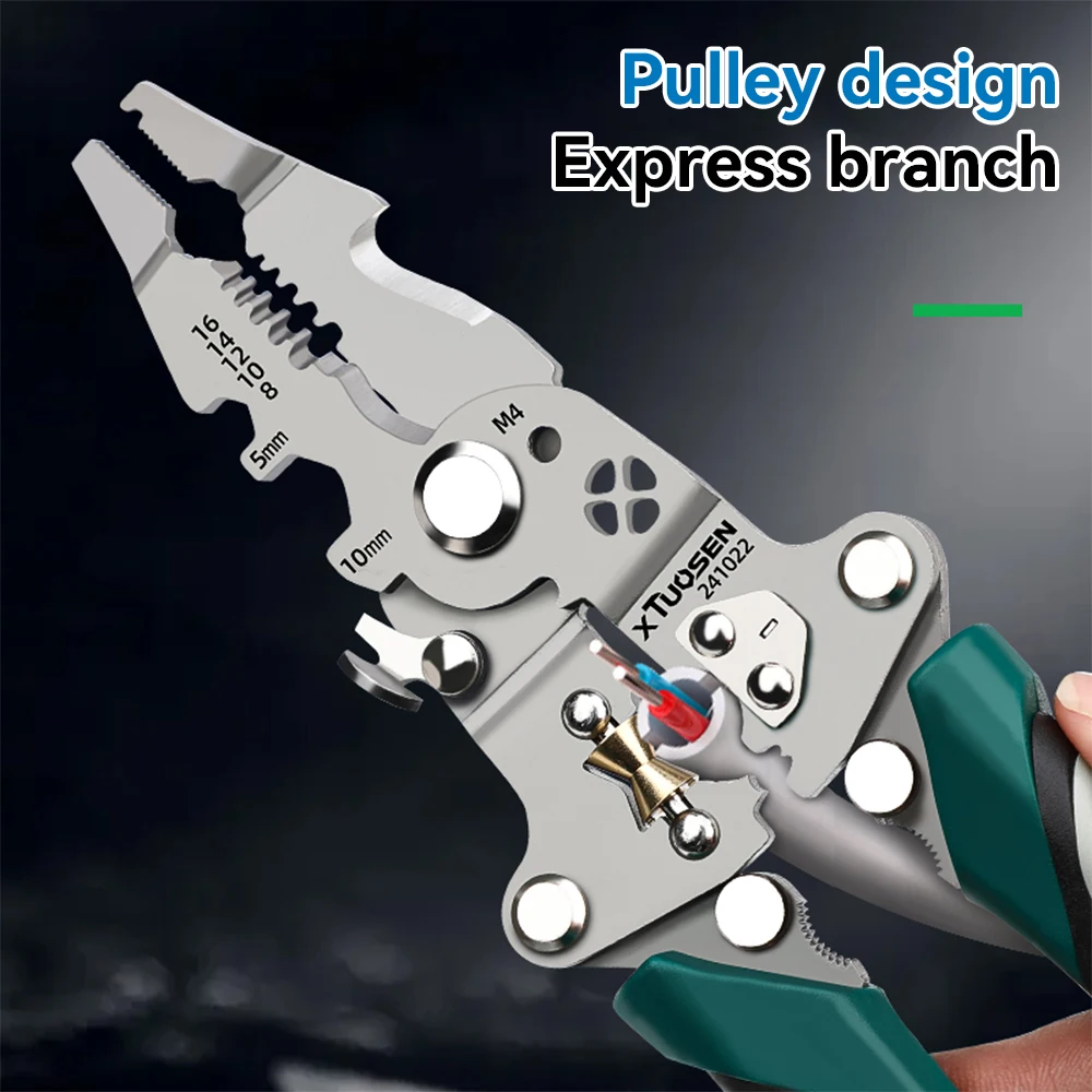 Multi-Functional 8-in-1 Wire Stripping Pliers Folding Cutter Wrench Line Separation Tool Set 205mm Lightweight Hand Tool