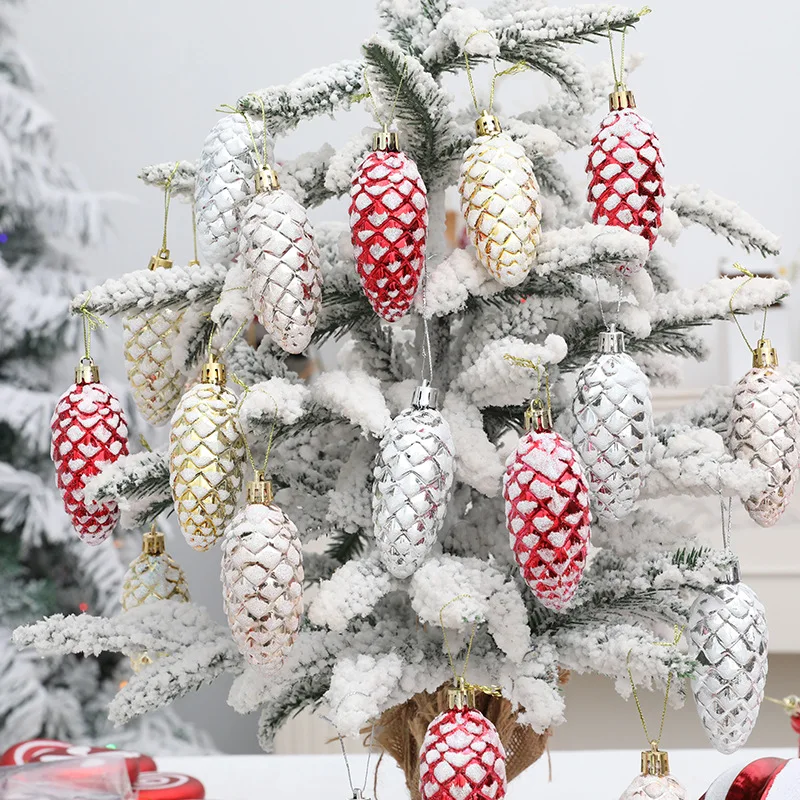 Bolas de cono de pino pintadas para decoración del hogar, 5 piezas, colgantes de Feliz Navidad, adorno de Navidad, regalo, 2024