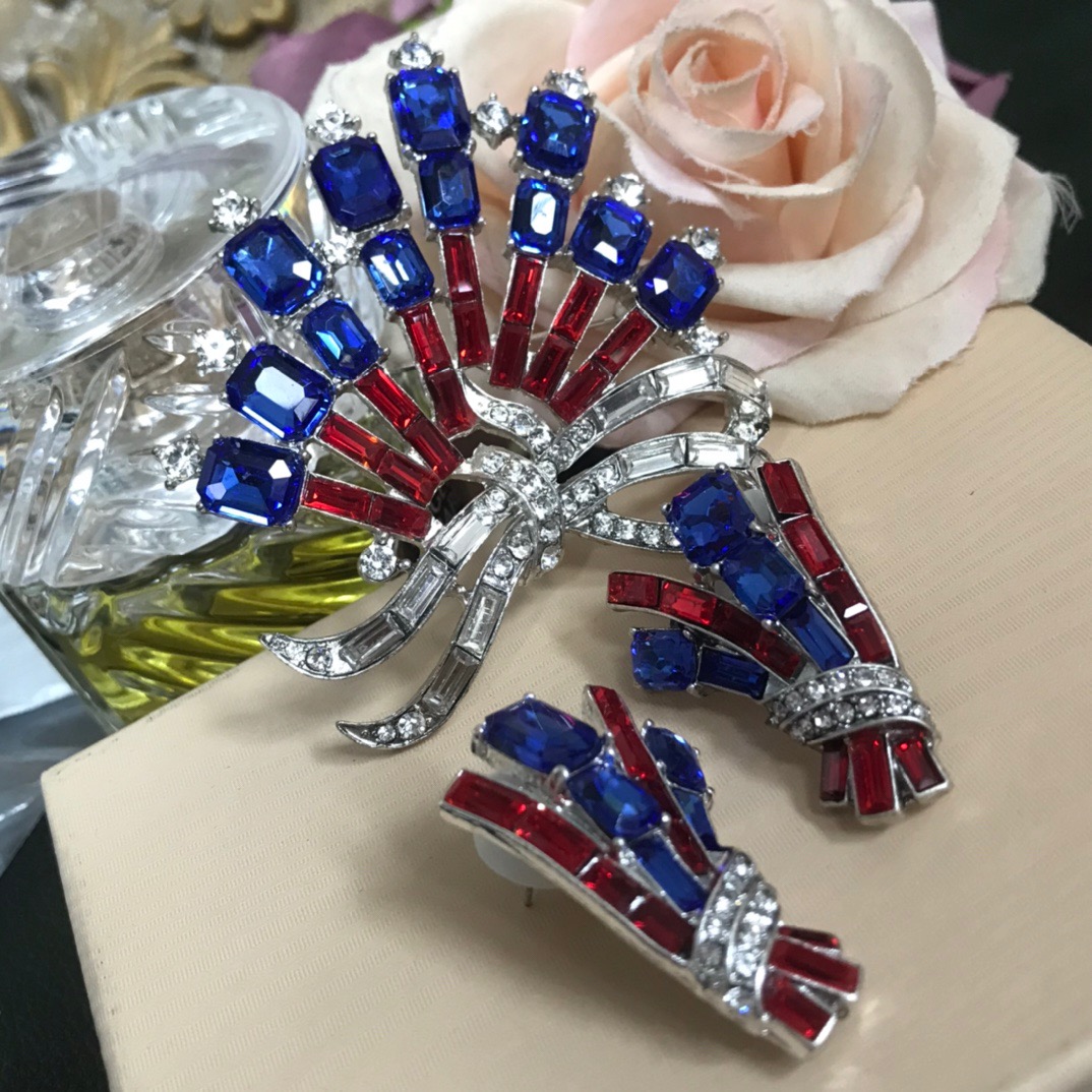 Conjunto de joias strass vintage, broche e brincos coloridos, glamorosos, presente de casamento, homens e mulheres