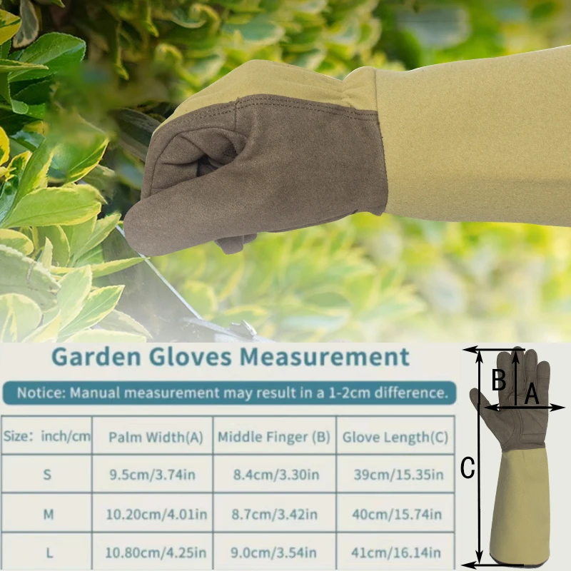1 par de guantes largos de jardinería, guantes de jardín a prueba de espinas, guantes de trabajo transpirables para poda de rosas para excavar, plantar y podar