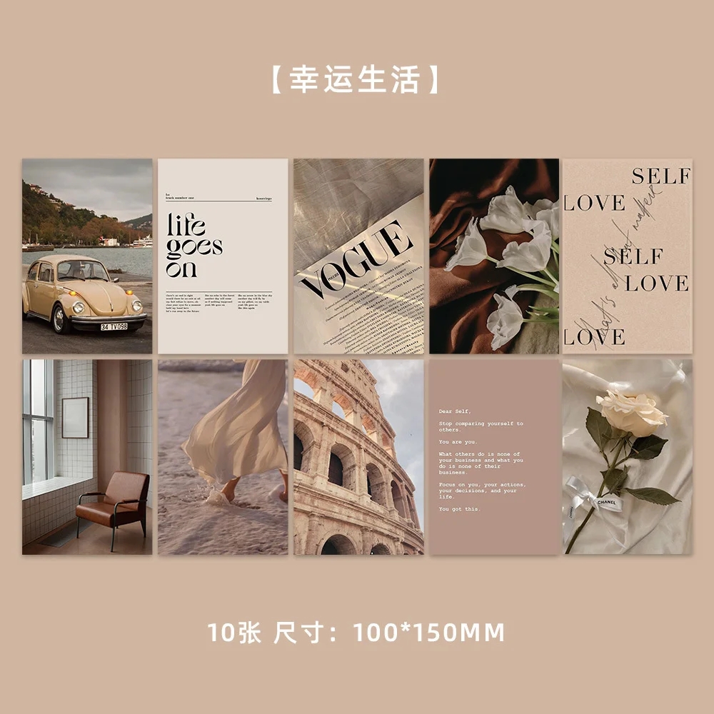 Nuovo Ins Cartolina d'arte minimalista francese 10 Carta decorativa da parete per sfondo moderno per la casa Messaggio creativo Puntelli per foto 10 fogli