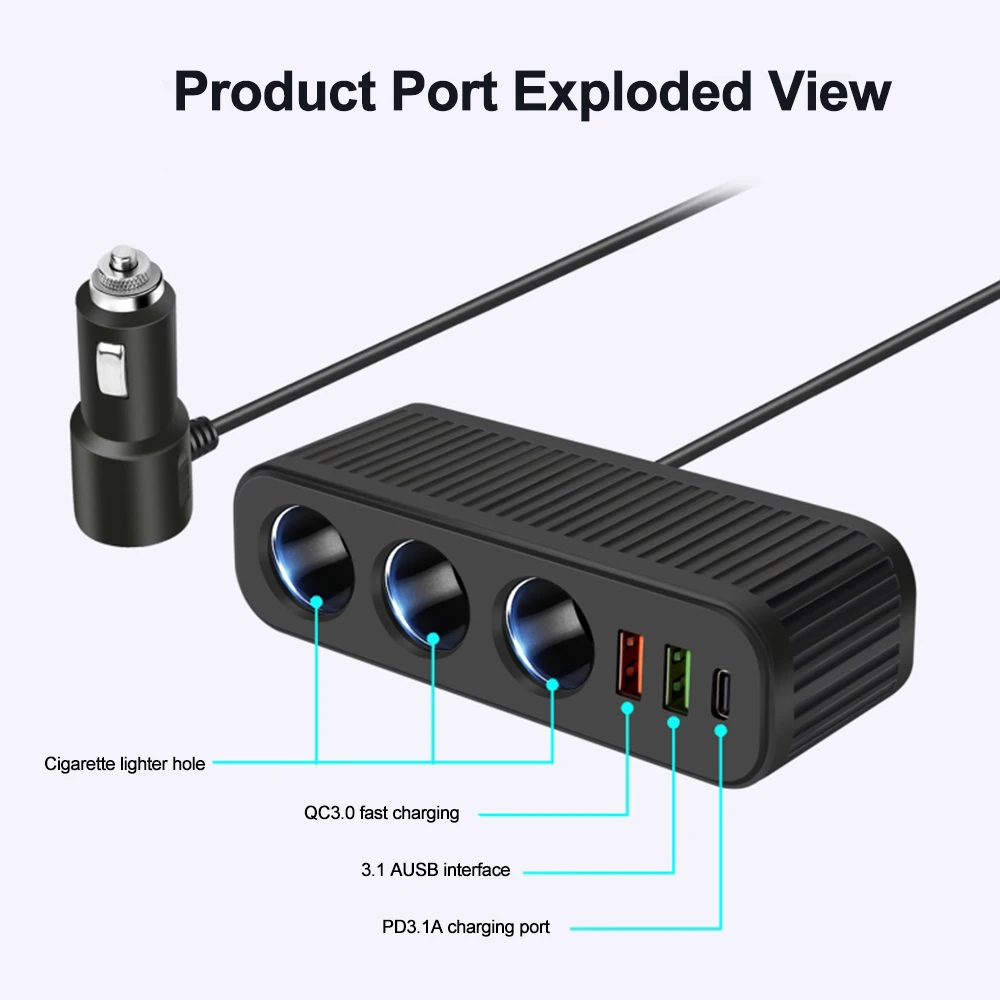 12v/24v isqueiro do carro 120w carregador de carro pd qc usb carga rápida adaptador de alimentação carregador de uma a quatro tomada multifuncional