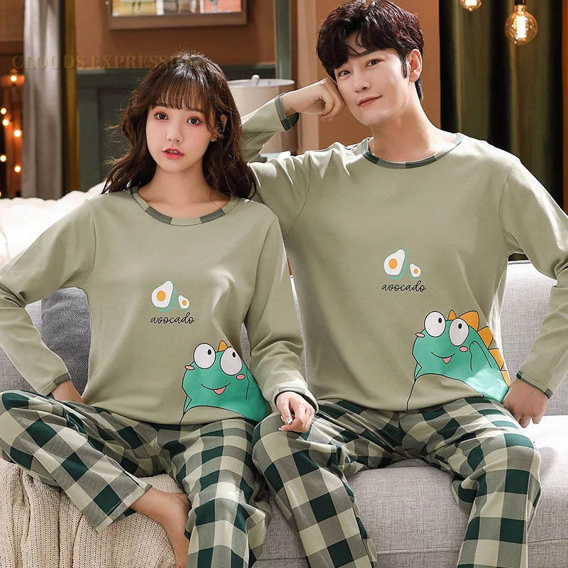 Pijamas de algodón tejido con dibujos animados para hombre, conjunto de Pijamas a cuadros, ropa de dormir informal para hombre, Pijamas de noche, ropa de casa 4XL, primavera y otoño