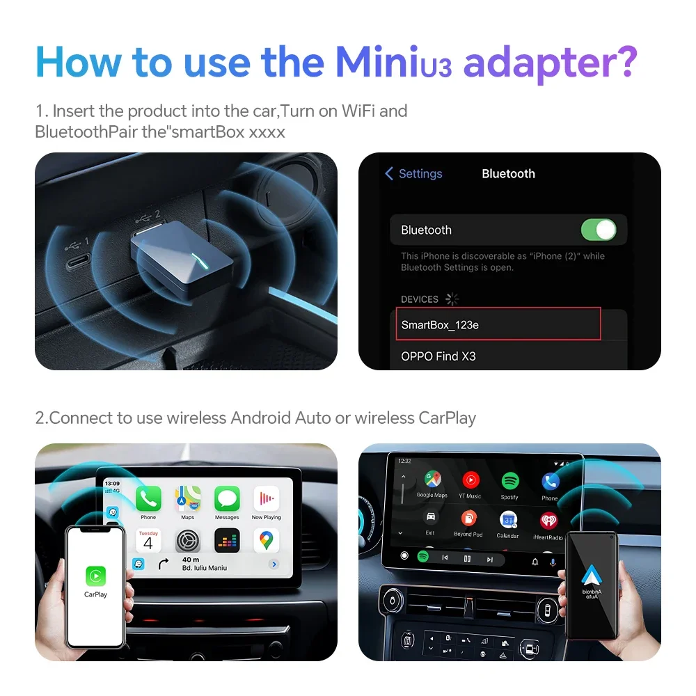 2025 2 IN 1 Wireless CarPlay Adapter and Android Auto Smart USB Adapter Plug and Play for Mazda Haval Kia Volvo Audi VW