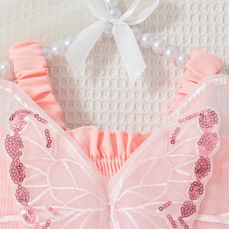 ชุดเด็กผู้หญิงฤดูร้อนปีกผีเสื้อ Halter Puffy เสื้อผ้าเด็กสาวน่ารักสบายๆชุดเด็กชุดเจ้าหญิง