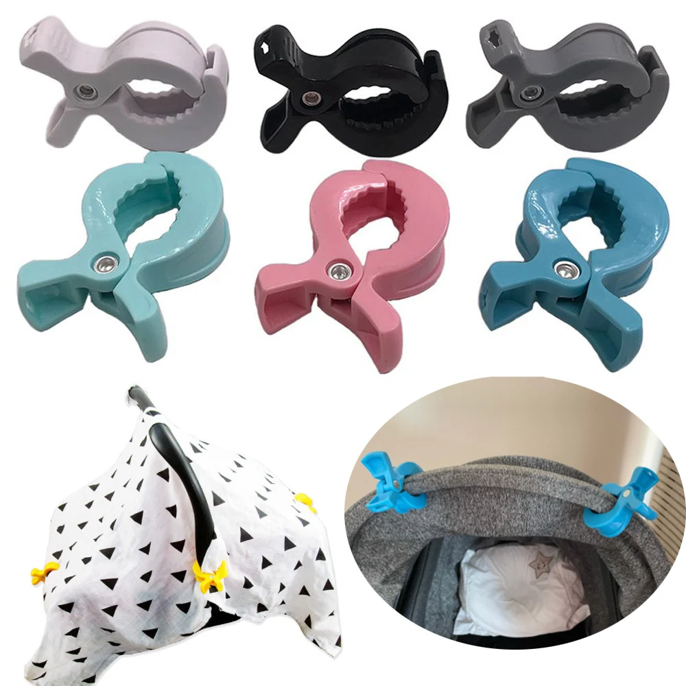 Braçadeira para carrinho de bebê, 2 peças, clipe de jacaré, gancho portátil para carrinho de bebê, clipes para assento de carro, acessórios para carrinho de bebê