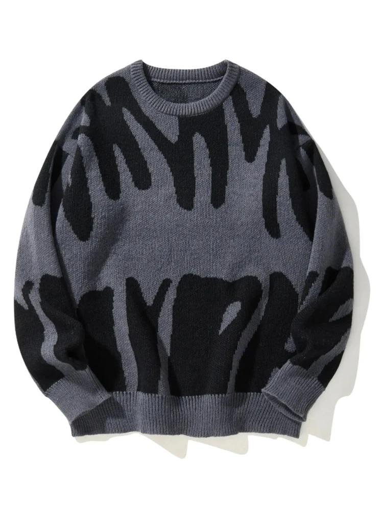 Neue Beliebte Herbst Winter Unregelmäßige Jacquard Muster Pullover Pullover Casual Rundhals Kontrast Farbe Gestrickte männer Pullover