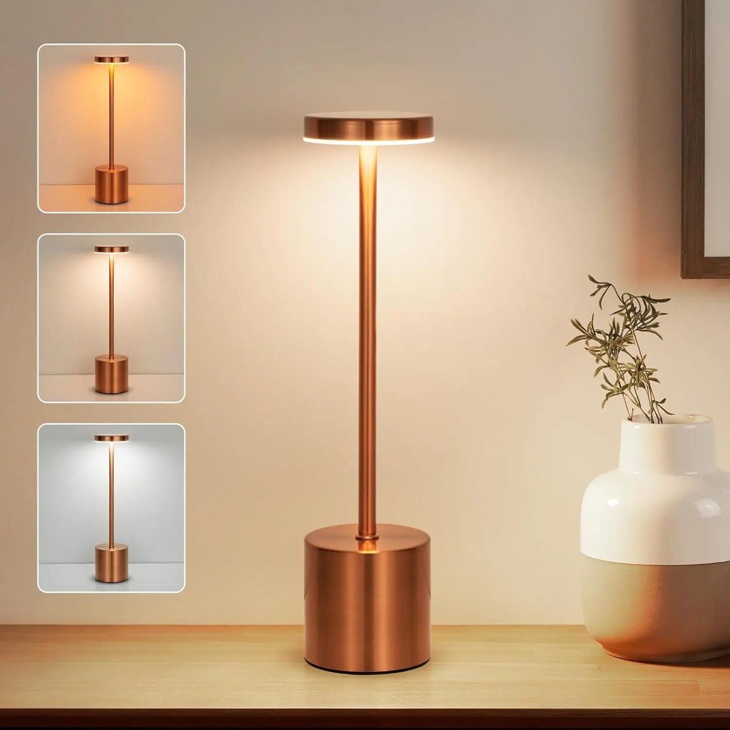 Lámpara de mesa LED inalámbrica de aleación recargable, 3 colores, Interruptor táctil, luz nocturna, estilo nórdico, para el hogar, Bar, restaurante, ambiente, lámpara de escritorio