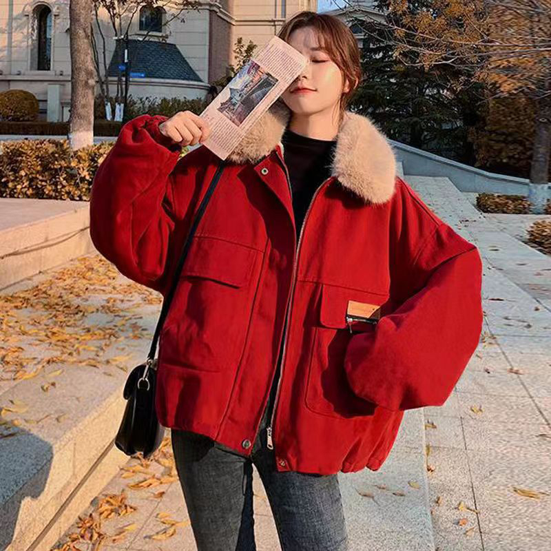Lucyever Koreanische Dicke Fleece Frauen Winter Jacke Mode Lose Warme Plüsch Parkas Weibliche Elegante Revers Zipper Tasche Samt Mantel