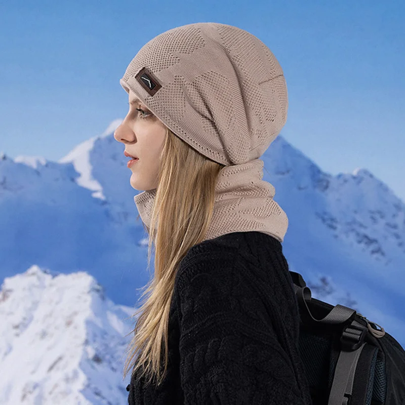 2 pz/set Unisex Sciarpa Lavorata A Maglia Beanie Set Inverno Caldo Cappelli A Maglia Collo Resistente Al Freddo Elastico Slouchy Berretti Per Le Donne e Gli Uomini