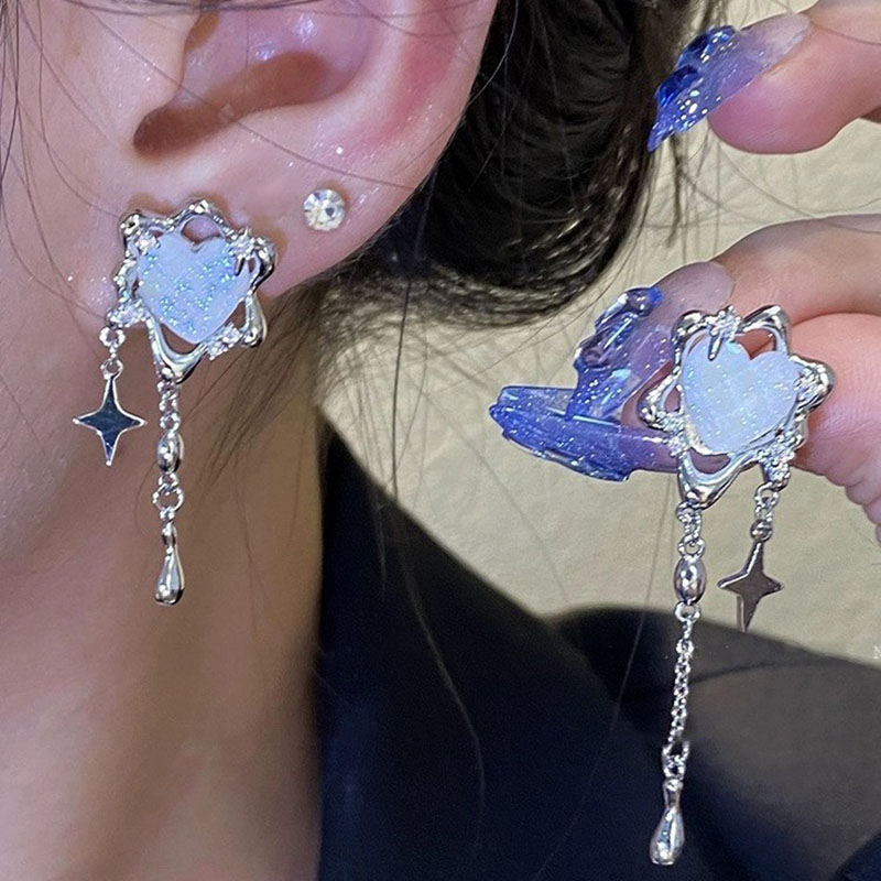 Opala moonstone em forma de coração irregular estrela pingente borla brincos feminino luz luxo goth jóias y2k