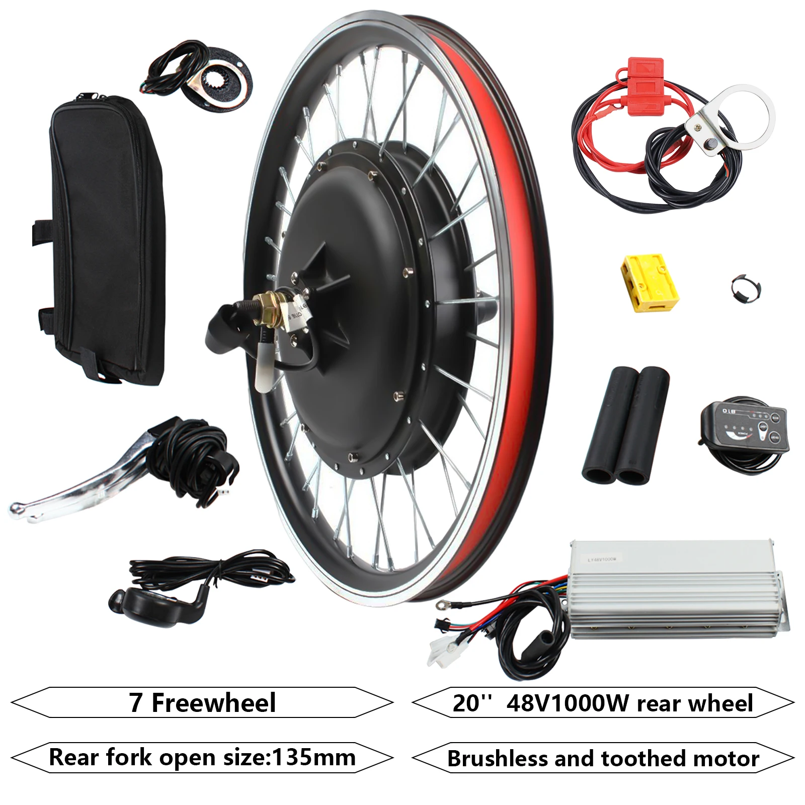 Kit de conversão de bicicleta elétrica de roda dianteira/traseira de 20 "48V 1000W, kit poderoso de motor de cubo de bicicleta elétrica com display SW-810LED