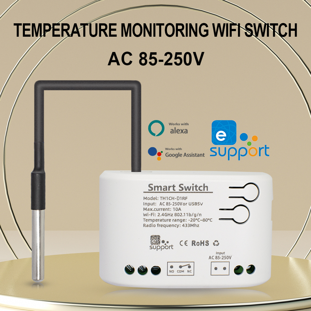 EWelink Smart TH16 Switch 10A Termostato Monitoramento de temperatura Interruptor WiFi Controle sem fio compatível com Alexa Google Home