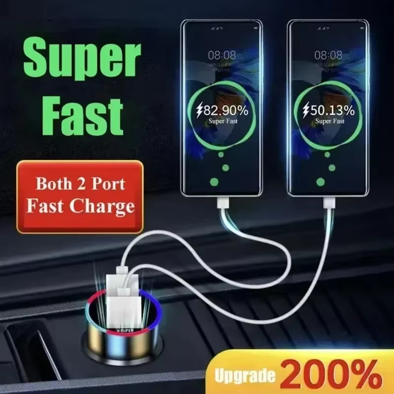 Autolader Snel opladen 240 W 2 USB-poortadapter met digitaal display Stroom- en startsysteem Oplader Elektrische apparaten