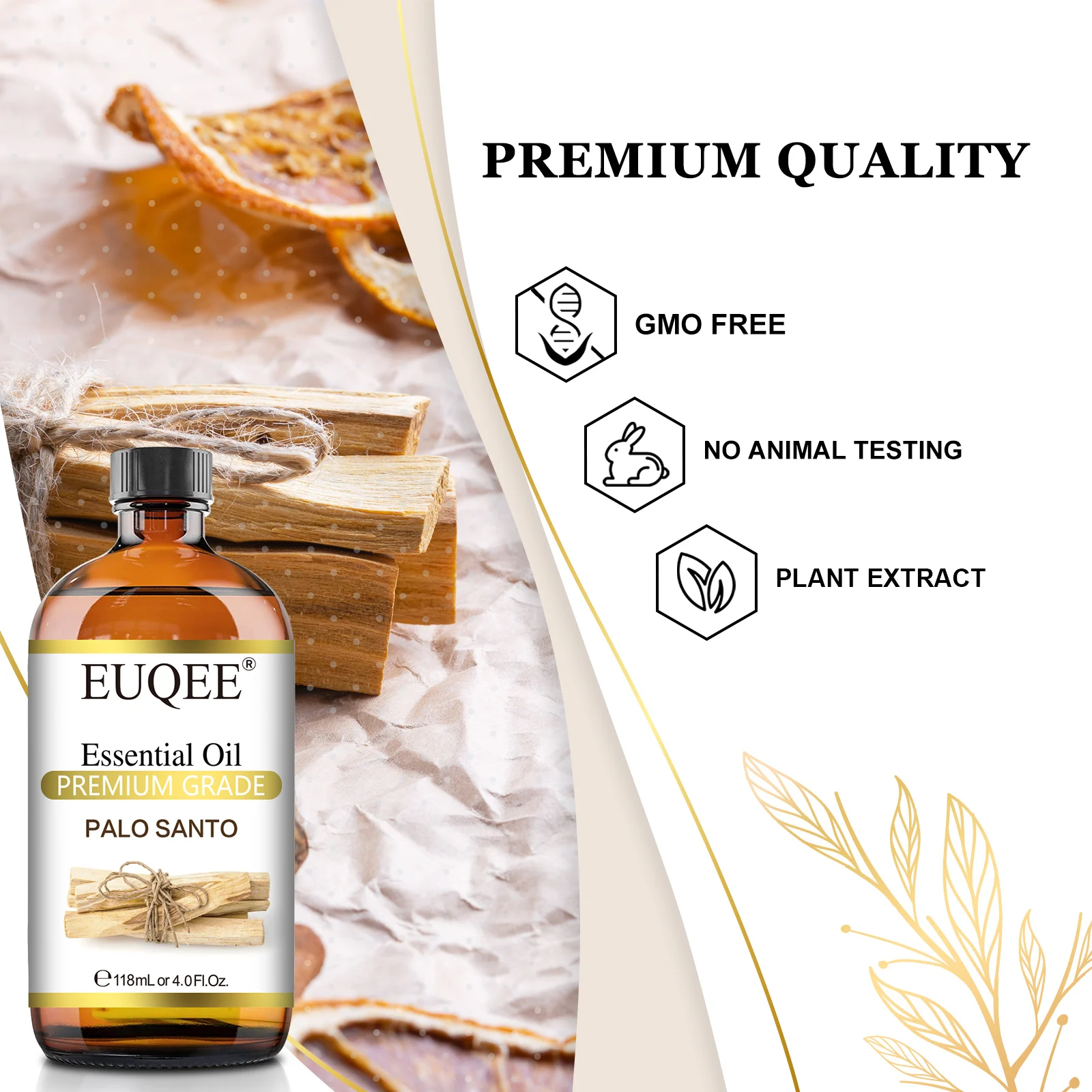 EUQEE 118ml Essential Oil Palo Santo Aromatherapy Essential Oils for Diffuser Soap Candle Making Air Freshener– with Dropper
