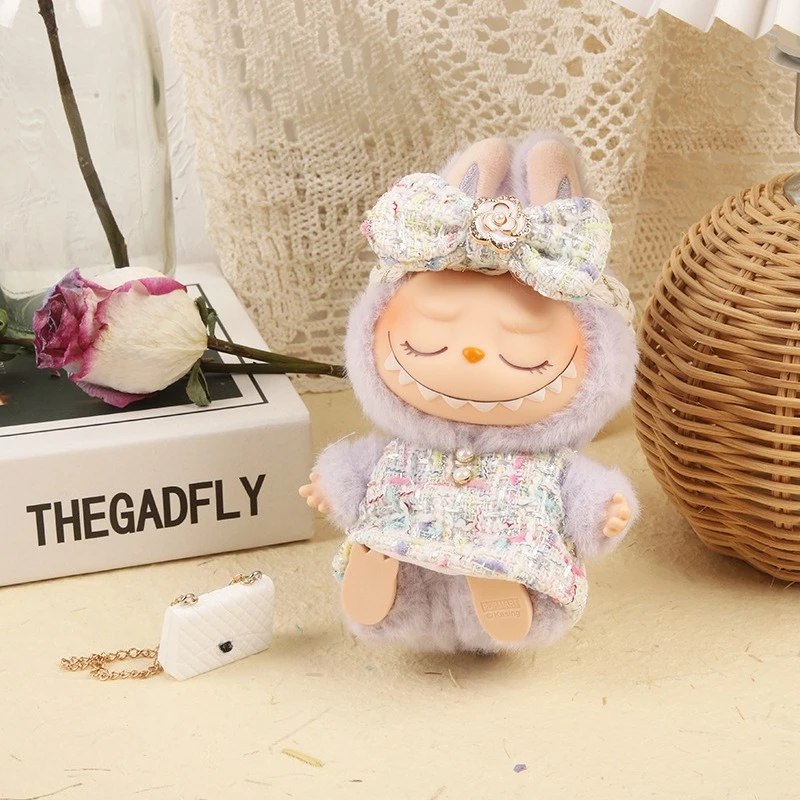 Dla 17cm Labubu Idol Doll luksusowe ubrania strój czarny zestaw sukienek Labubu V1V2 Mini DIY lalka odzież torba akcesoria do butów
