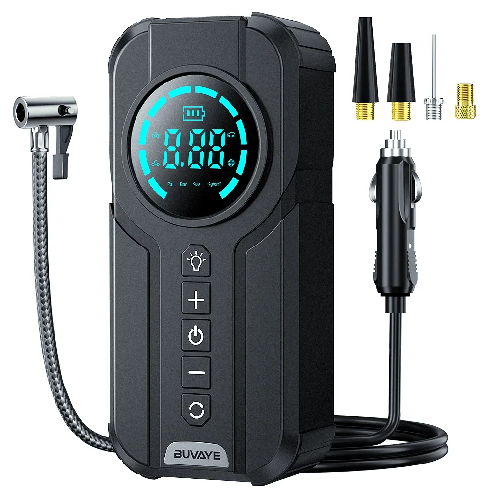 Bomba de aire con cable BUVAYE, inflador Digital de 150PSI, compresor de aire para coche con cable de alimentación de 3M, No necesita batería, alimentación DC12V
