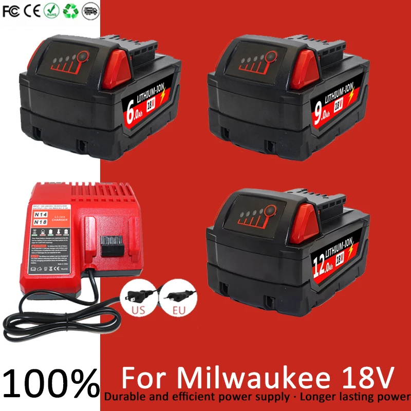 6000 мАч/12000 мАч для Milwaukee M18 18 В Замена для Milwaukee M18B5 XC литий-ионный аккумулятор 48-11-1815 2604-20 48-11-1850 зарядное устройство
