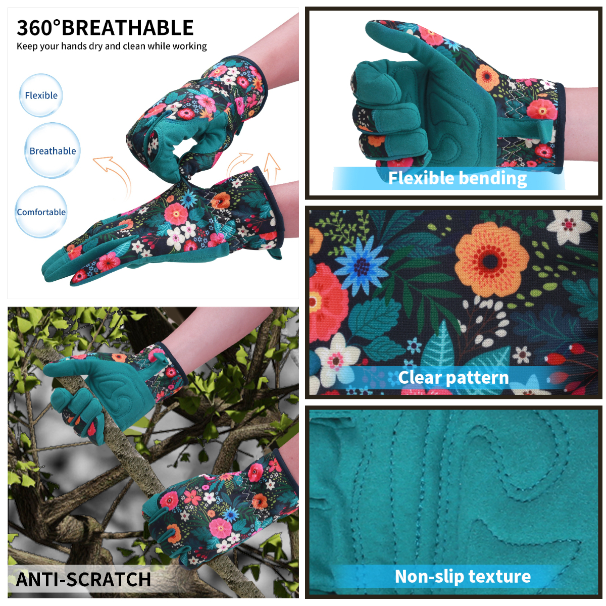 Guantes de jardinería para mujer, de cuero, transpirables, con agarre, resistentes a las perforaciones