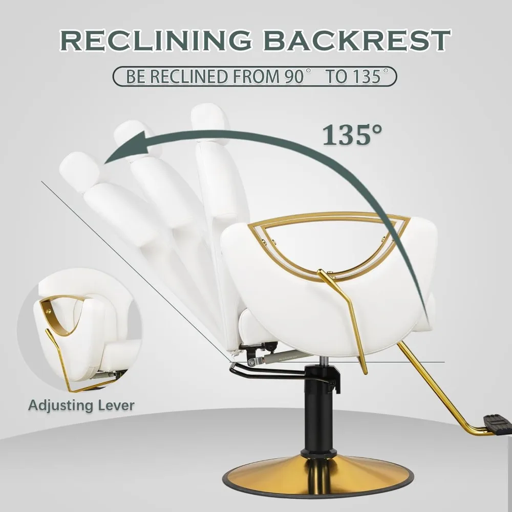 Reclining Salon Chair for Hair Stylist, Height Adjustable Hair Styling Armchair with 360 Degrees Rolling Swivel, Multi-Function