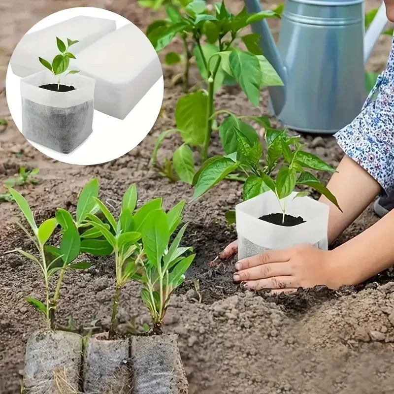 Sacchetti per piantine Confezione da 100 sacchetti per vivaio in tessuto non tessuto degradabili Sacchetti per coltivazione di piantine in tessuto Custodia per piante per forniture agricole da giardino