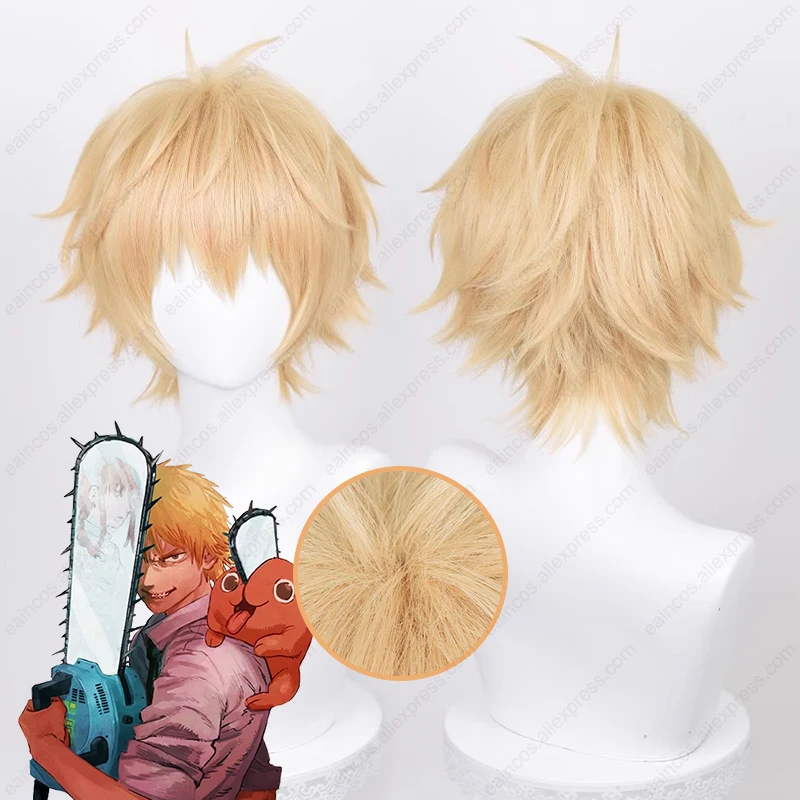 Anime Denji peruka do cosplay 30cm jasnopomarańczowe krótkie peruki żaroodporne włosy syntetyczne Halloween