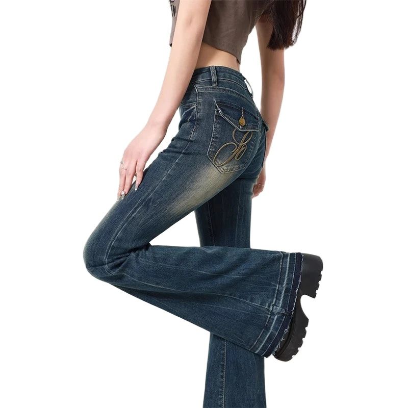 女性のブルー Y2k フレアジーンズだぶだぶの原宿ストリート美的デニムパンツジーンズパンツオーバーサイズヴィンテージ 2000 年代のゴミ服