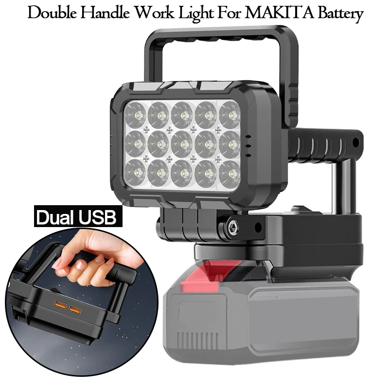LED Work Light for Makita 18V Battery Flashlight Portable Flood Lights Cordless Batteries Lamp with USB Port Outdoor Emergencies