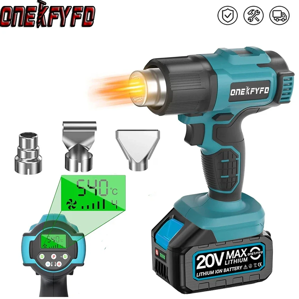 540℃ Electric Heat Gun Cordless Handheld Hot Air Gun with 3 Nozzles Industrial Home Hair Dryer machine For Makita 18V Battery