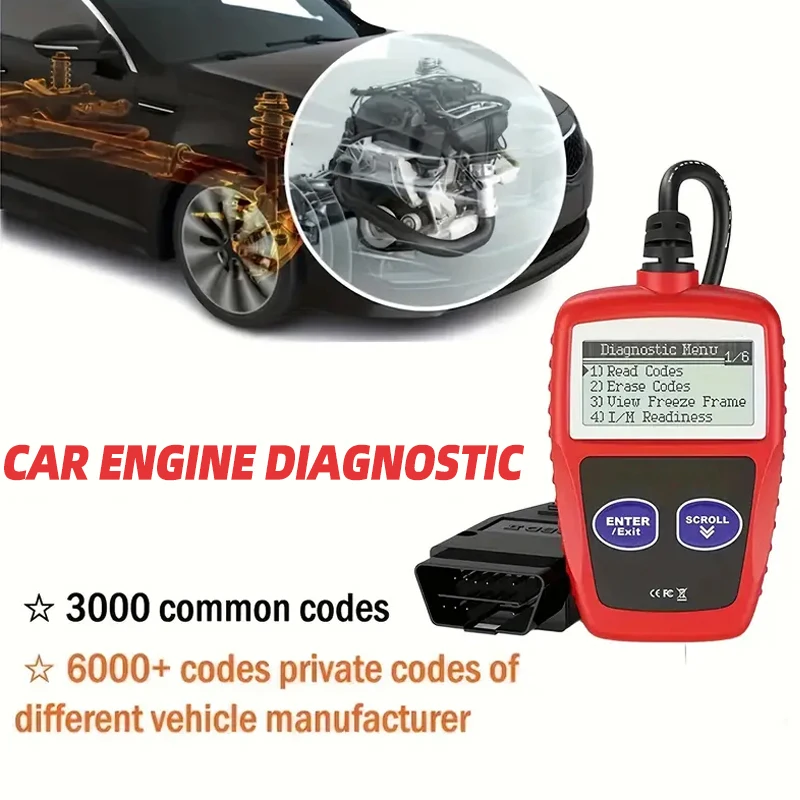 Ferramenta de diagnóstico de scanner OBD2, leitor de código e reinicialização com dados ao vivo para todos os carros/caminhões/SUVs, ferramenta transparente de código de falhas universal