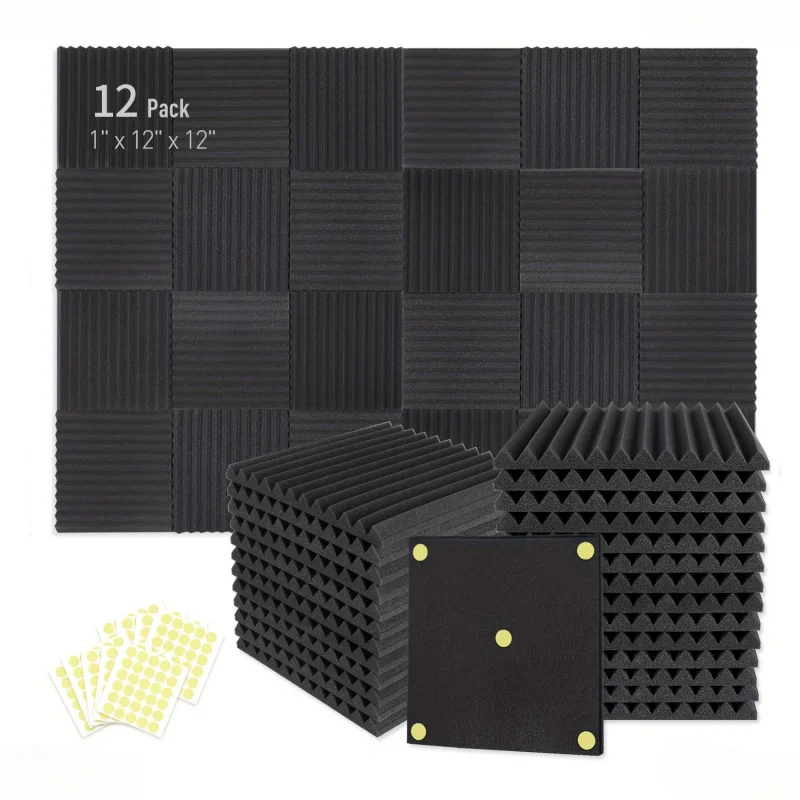 12pcs painéis de espuma acústica 12x12x1 polegada |     Azulejos de parede/teto à prova de som de alta densidade para estúdio/escritório/casa com redução de ruído