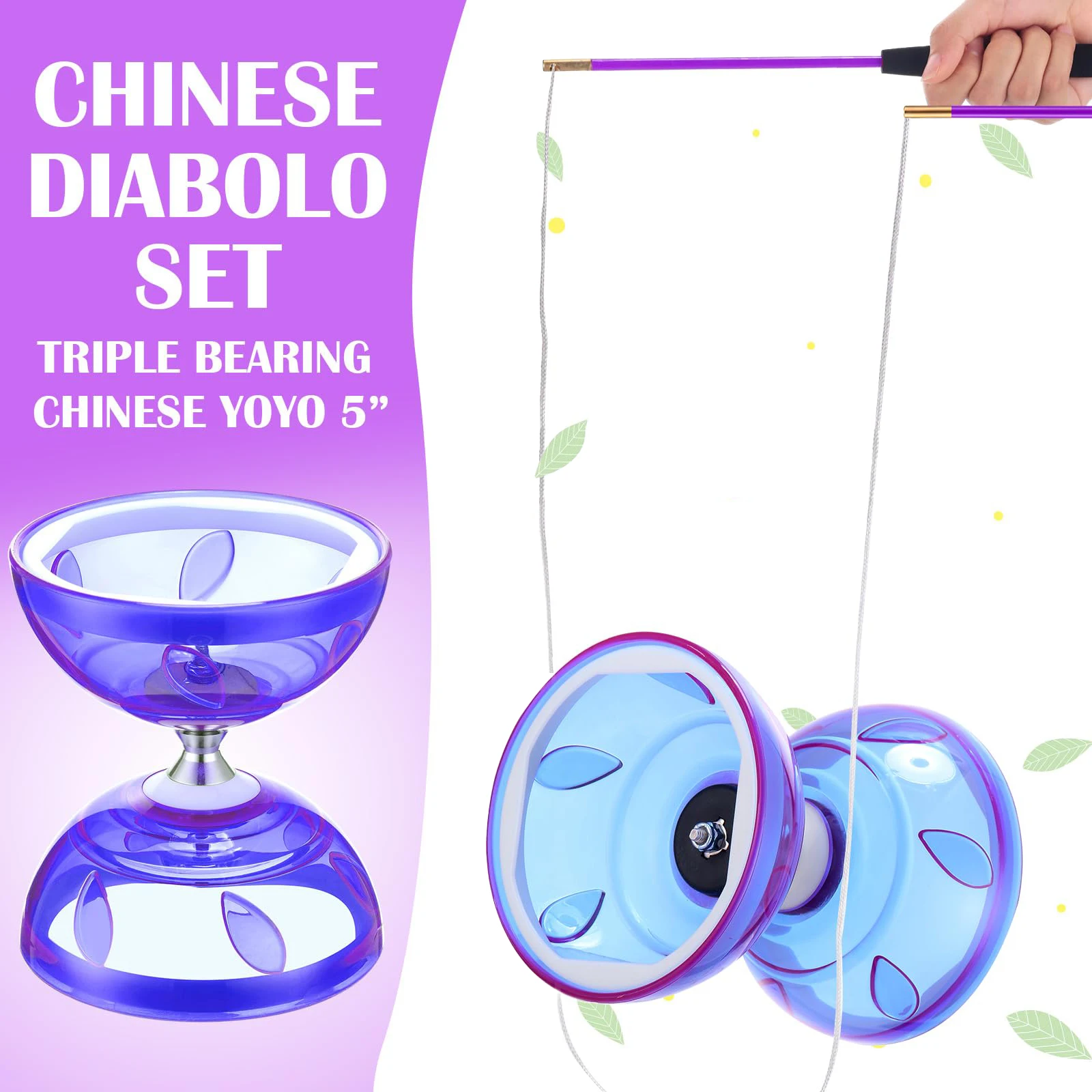 Diabolo portátil chino Yoyo Diabolo Set equipo de Fitness portátil para adultos niños ancianos ejercicio de agilidad interior al aire libre