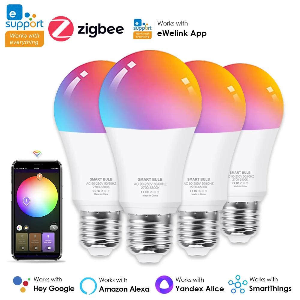 15W 18W E27 Zigbee Smart Light Bulbs RGB E27 Led Bulb AC 90-250V Smart Home Zigbee Lamp Works With Alexa Google Home Smartthings