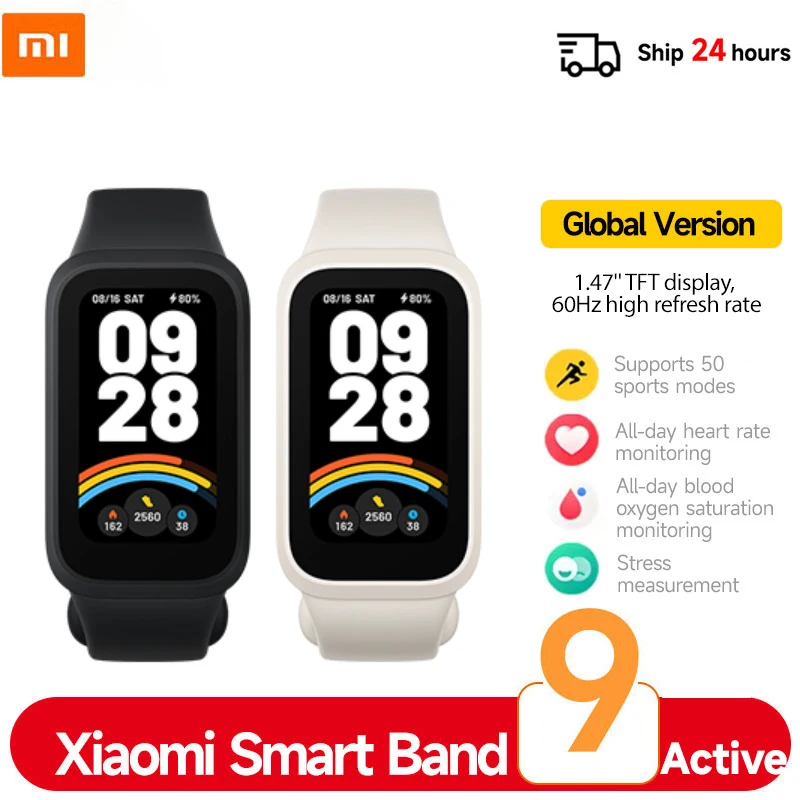 Глобальная версия Xiaomi Smart Band 9 Active Bluetooth Умные часы TFT-экран с диагональю 1,47 дюйма 18 дней автономной работы Спортивный режим Отслеживание сна